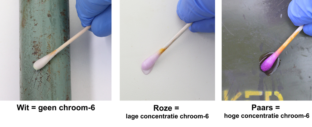 TK11-HS Chroom-6 Detectie Testkit - High Sensitive
Wit = geen chroom-6; Roze = lage concentratie chroom-6; Paars = hoge concentratie chroom-6
